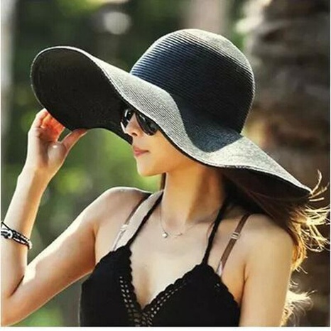 Nihaojewelry fashion solid color big-brimmed straw hat Wholesale's discount tags