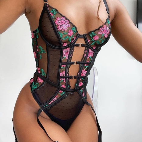 Nihaojewelry wholesale flower embroidery stitching sexy suspender bodysuit's discount tags