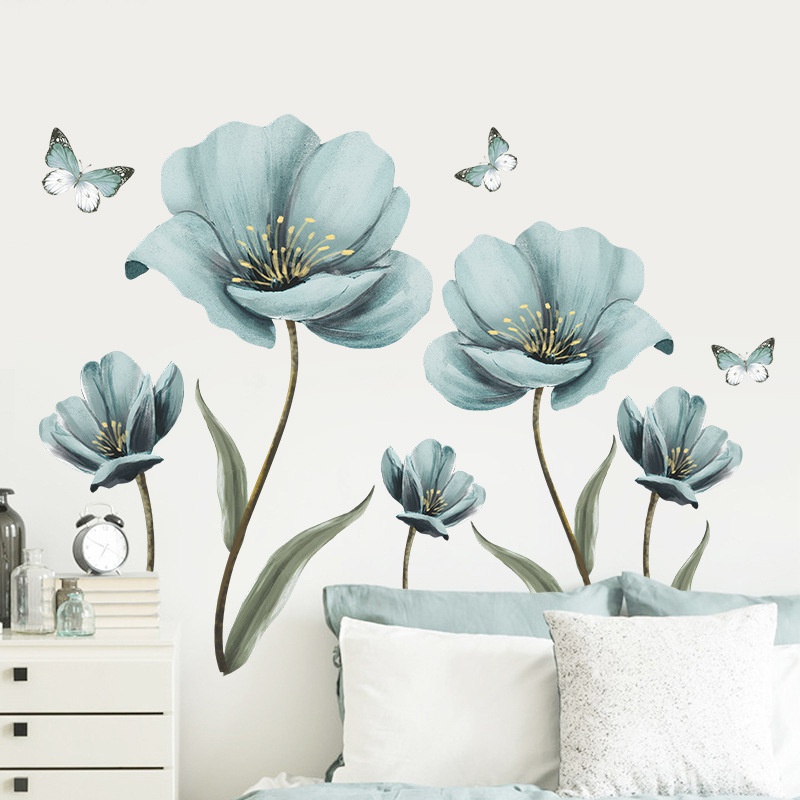 nihaojewelry Grohandel Mode blau gemalte Blumen Schlafzimmer Veranda Wandaufkleber