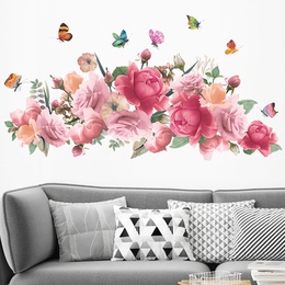 nihaojewelry Grohandel Mode rosa Aquarell Pfingstrose Blume Schmetterling Schlafzimmer Wandaufkleberpicture11