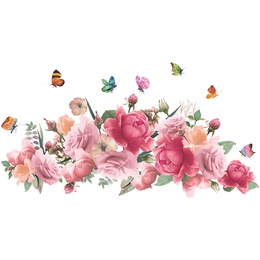 nihaojewelry Grohandel Mode rosa Aquarell Pfingstrose Blume Schmetterling Schlafzimmer Wandaufkleberpicture13