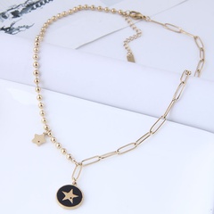 Nihaojewelry bijoux en gros rond pendentif étoile à cinq branches collier court en acier au titane