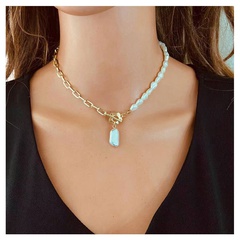 wholesale jewelry pearl splicing chain flower shape OT buckle necklace nihaojewelry