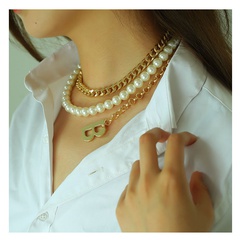 Großhandel Schmuck Buchstabe B Anhänger Perle mehrschichtige Halskette nihaojewelry