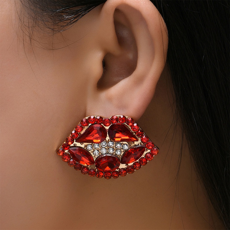Nihaojewelry wholesale jewelry fashion red lips point diamond alloy earrings