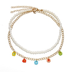 Vente en gros bijoux pendentif marguerite couleur collier multicouche perlé nihaojewelry