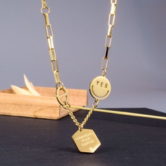 wholesale jewelry smiley face square brand pendant titanium steel necklace nihaojewelry
