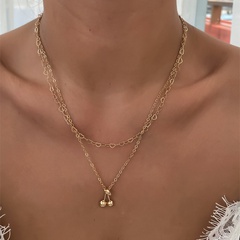 Großhandel Schmuck Mode Pfirsich Herz Kirsche Anhänger mehrschichtige Halskette Nihaojewelry