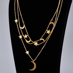 wholesale jewelry star moon pendant multi-layer titanium steel necklace nihaojewelry