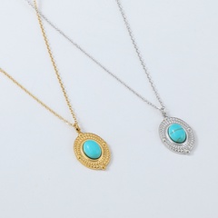 wholesale jewelry simple oval turquoise stainless steel pendant necklace Nihaojewelry