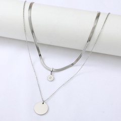 wholesale jewelry round pendant zircon stainless steel flat snake multilayer necklace Nihaojewelry