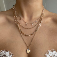 Großhandel Schmuck Mode Pfirsich Herz Augen Anhänger Mehrschichtige Halskette Nihaojewelry