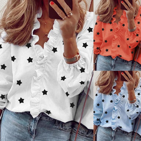 wholesale ruffled star print long-sleeved shirt nihaojewelry's discount tags
