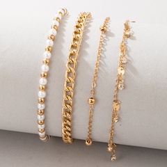wholesale Koreanische Art Diamant Quaste weiße Perlen Kettenarmband 4-teiliges Set Nihaojewelry