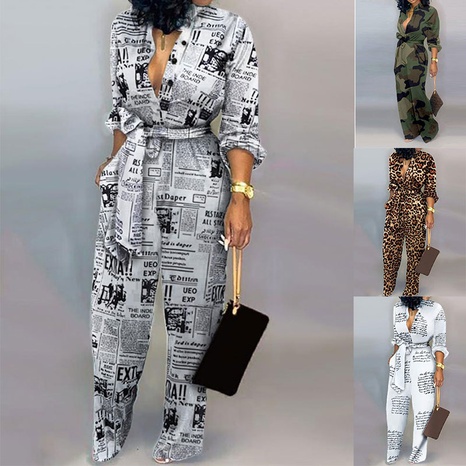 wholesale sexy newspaper pattern print jumpsuit nihaojewelry's discount tags