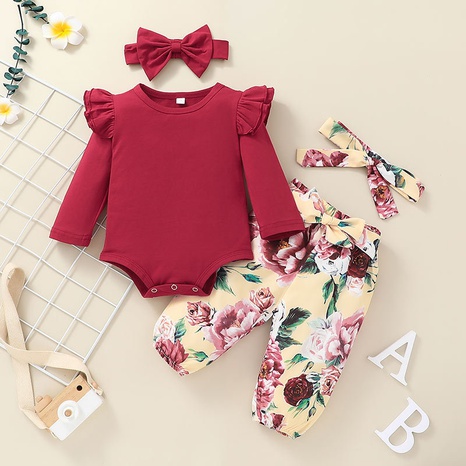 wholesale contrast color flower print baby romper two-piece suit NHLF388316's discount tags