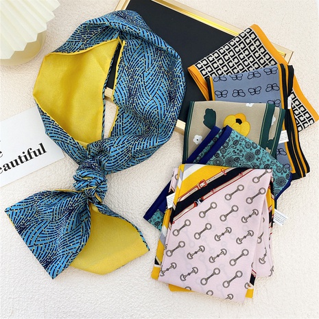 Nihaojewelry wholesale retro printing long slender hairband silk scarf's discount tags