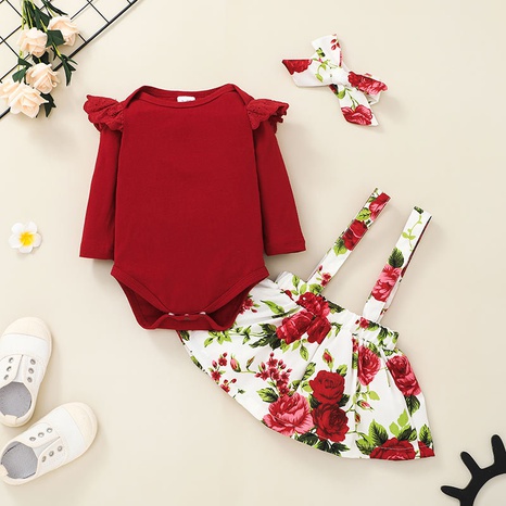 wholesale flower printing children's romper trousers two-piece set Nihaojewelry NHLF388735's discount tags