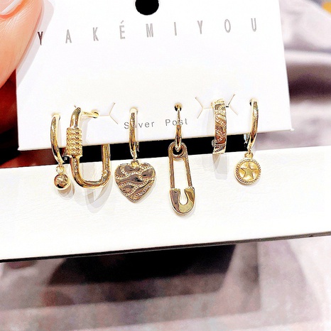 vente en gros bijoux broche en forme de coeur boucles d'oreilles géométriques en cuivre ensemble Nihaojewelry's discount tags