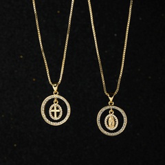 wholesale jewelry hollow cross portrait pendant copper necklace Nihaojewelry