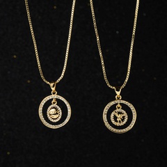wholesale jewelry hollow angel smiley face pendant copper inlaid zircon necklace nihaojewelry