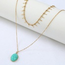 turquoise oval pendant stainless steel doublelayer bohemian style necklace wholesale Nihaojewelrypicture5