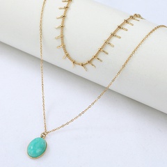 turquoise oval pendant stainless steel double-layer bohemian style necklace wholesale Nihaojewelry