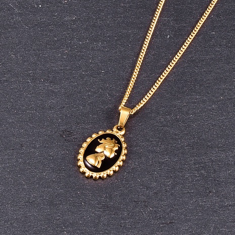 Enamel Portrait Titanium Steel 18K Gold Plated Baroque Necklace Wholesale Jewelry Nihaojewelry's discount tags
