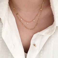 wholesale jewelry rhombic pendant double-layer titanium steel necklace nihaojewelry