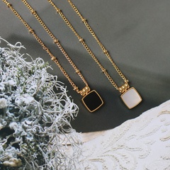 wholesale jewelry square white black shell pendant titanium steel necklace nihaojewelry