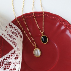Großhandel Schmuck schwarz weiß Opal Anhänger Titan Stahl Halskette nihaojewelry