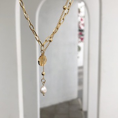 wholesale jewelry round portrait coin pearl pendant titanium steel necklace nihaojewelry