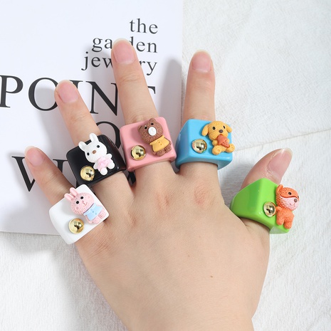 wholesale cartoon bear resin candy color ring Nihaojewelry's discount tags