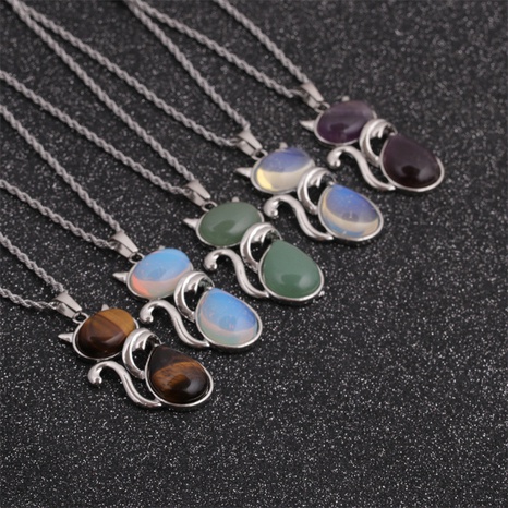 Turquoise Cat Shape Pendant Cute Necklace Wholesale Jewelry Nihaojewelry NHYL389386's discount tags