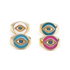wholesale Korean diamond-studded eyes dripping oil copper-plated real gold ring Nihaojewelry