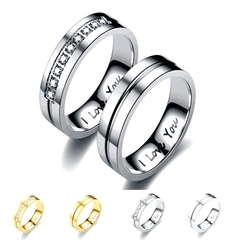 wholesale lettering stainless steel diamond couple rings Nihaojewelry
