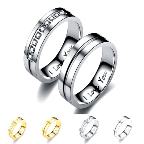 Großhandel Schriftzug Edelstahl Diamant Paar Ringe Nihaojewelry's discount tags