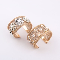 Malla de metal perla diamante moda pulsera ancha joyería al por mayor Nihaojewelry