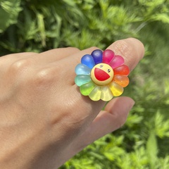 Großhandel Schmuck Gänseblümchen Blume Farbe Smiley Harz Ring Nihaojewelry