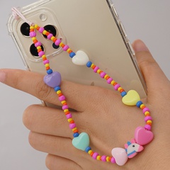 Bohemian 12mm Acrylic Mixed Color Peach Heart Mobile Phone Lanyard Color Bead Love Phone Anti-Separation Rope Women's