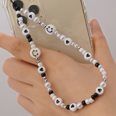 Acrylique Lettre D'amour Imitation Perle Mobile Téléphone Lanière Style Ethnique Perles de Verre Noir Perles rondes Mobile Téléphone Charme de Femmes