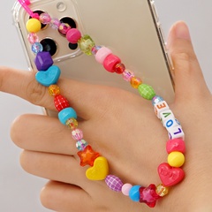 Ethnic Retro Mobile Phone Charm Female Love Square Letter Acrylic Mixed Color Colorful Beads Five-Pointed Star Peach Heart Mobile Phone Lanyard