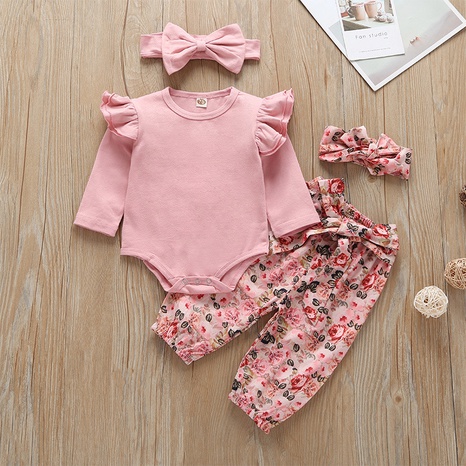 wholesale kids floral triangle romper 3-piece set Nihaojewelry NHLF390134's discount tags