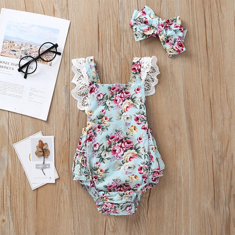 wholesale printing floral romper children's clothing Nihaojewelry NHLF390173's discount tags