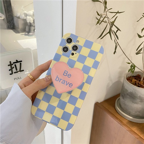 wholesale fashion contrast color checkerboard lattice pink heart mobile phone case Nihaojewelry's discount tags