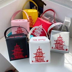 Foreign Trade New European And American Fashion Creative Style Pu Chain Messenger Bag Personality Red Tower Printing Shoulder Bag