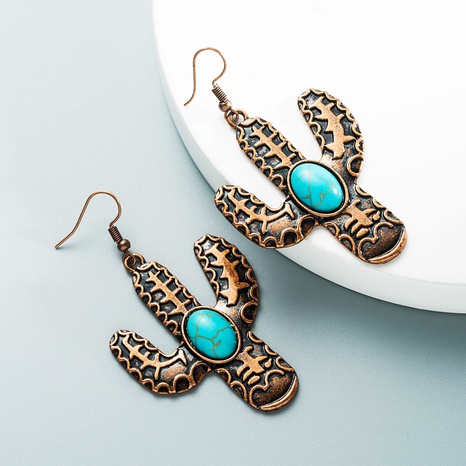 wholesale fashion alloy inlaid turquoise cactus earrings Nihaojewelry's discount tags