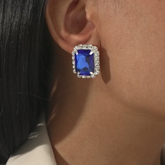 wholesale jewelry blue rectangular zircon copper earrings Nihaojewelry