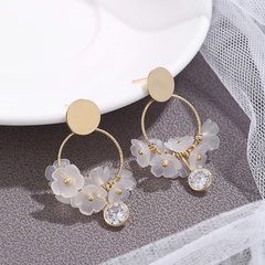 wholesale fashion zircon inlaid electroplated real gold flower earrings Nihaojewelry