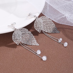 Wholesale Jewelry Hollow Leaf Shaped Long Tassel Copper Earrings Nihaojewelry